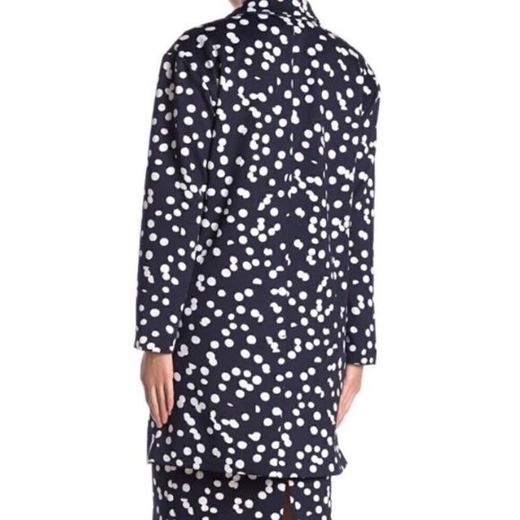 T Tahari Navy Blue White Polka Dot Print Scuba Knit Jacket Coat - Size Small / S - Picture 4 of 12